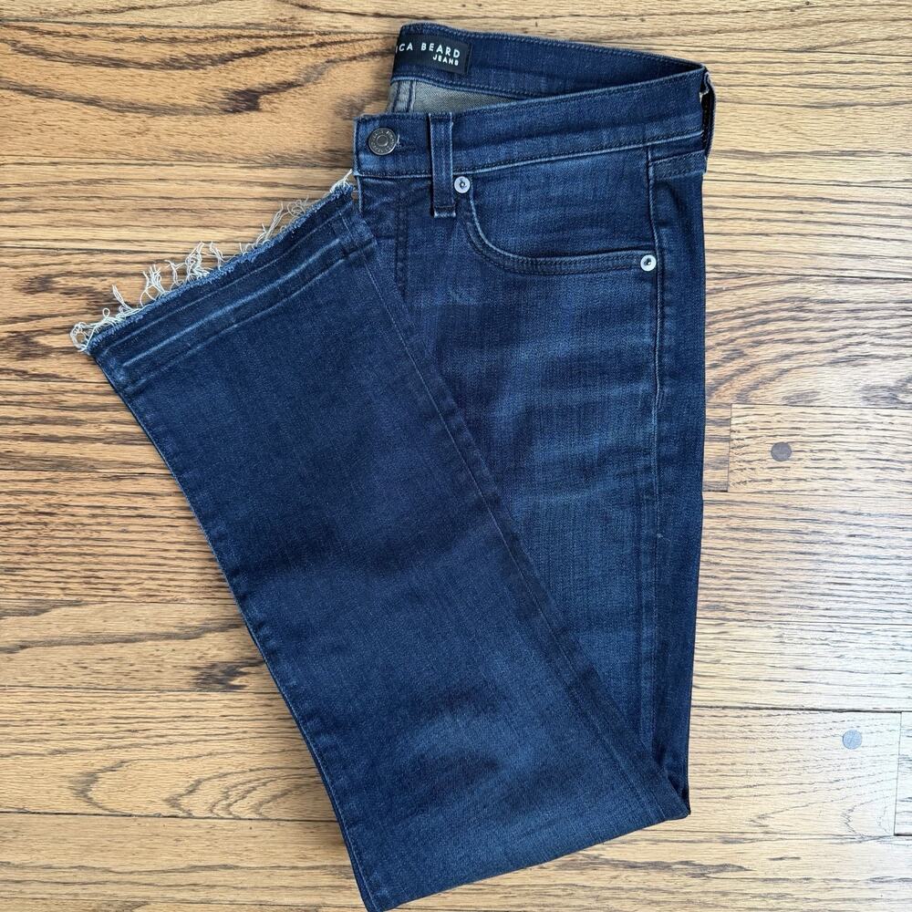 Veronica Beard Carly Kick Flare High Rise Jeans Women's 28 Midnight Wash Raw Hem